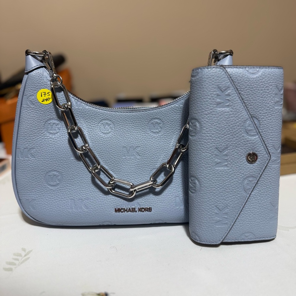 Michael Kors Light Blue Shoulder Bag and Wallet Set